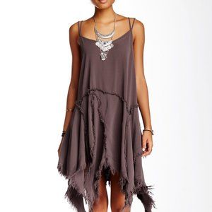 Free People "Tattered Up" Slip Dress Strappy V Neck Tiered Asymmetrical XS